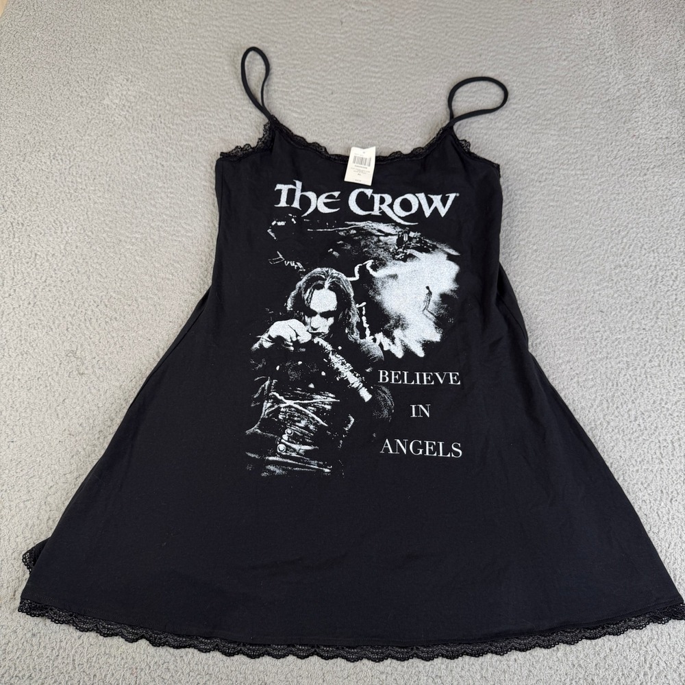 Hot Topic Cami Dress Womens XL Black The Crow Lace Trim Believe In Angels Goth